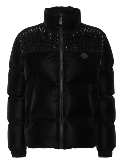 Philipp Plein Rhinestone-embellished Puffer Jacket In Black