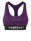 Philipp Plein Rhinestone-embellished Racerback Bra In Purple