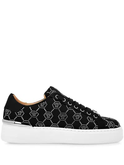 Philipp Plein Rhinestone-embellished Satin Sneakers In Black