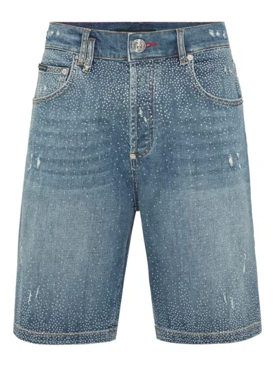 Philipp Plein Rhinestone-embellished Shorts In Blue