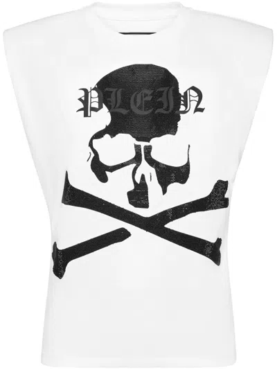 Philipp Plein Rhinestone-embellished Skull Tank Top In Weiss