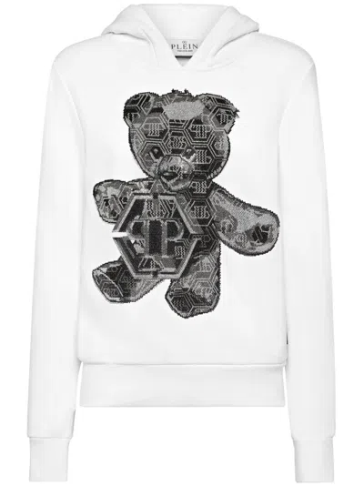 Philipp Plein Rhinestone-embellished Teddy Bear-motif Hoodie In White