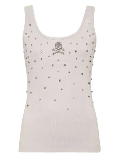 Philipp Plein Rhinestone-embellished Top In Neutral