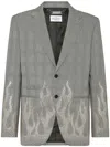 Philipp Plein Rhinestone-flame Embellished Blazer In Black