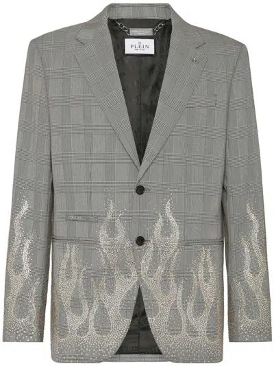 Philipp Plein Rhinestone-flame Embellished Blazer In Black