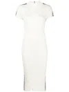 Philipp Plein Rhinestone-logo Ribbed Wool Midi Dress In Neutrals
