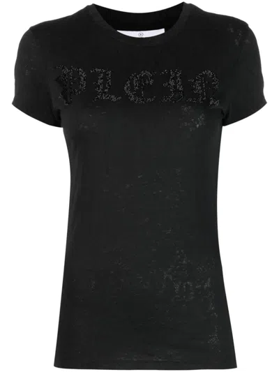 Philipp Plein Rhinestone-logo Snake-print T-shirt In Black