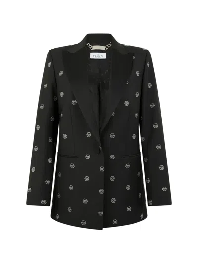 Philipp Plein Rhinestone-monogram Blazer In Black