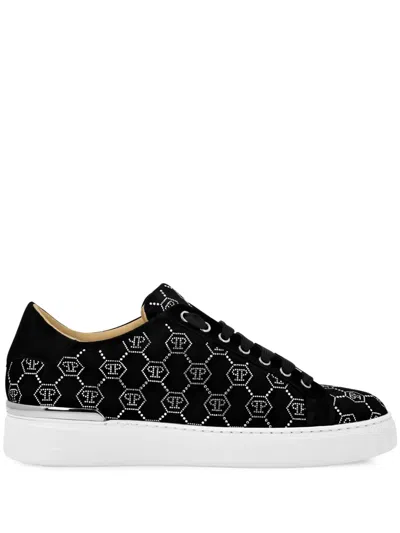 Philipp Plein Rhinestone Monogram Sneakers In Black