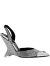 Philipp Plein Rhinestone Slingback Wedge Pumps In Grey