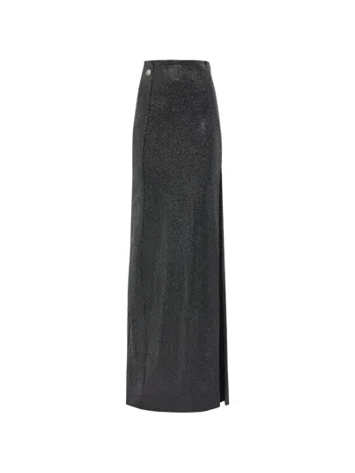 Philipp Plein Rhinestone Slit Skirt In Gray