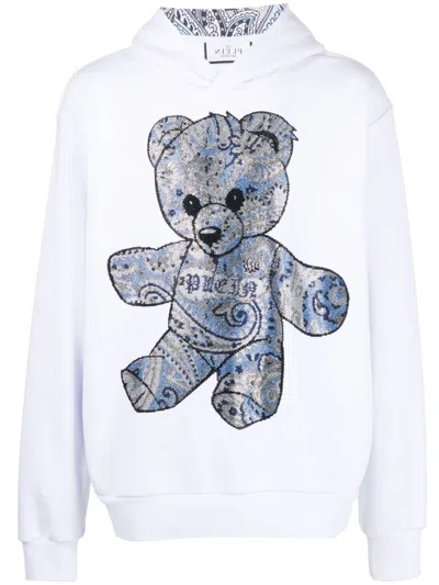 Philipp Plein Rhinestone Teddy-bear Print Hoodie In White