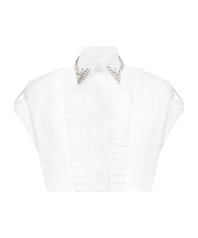 Philipp Plein Short Sleeve Voulant Cropped Shirt In Neutral
