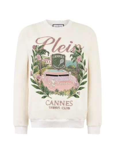 Philipp Plein Rhinestoned Patch Sweatshirt In Neutral