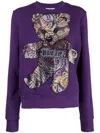 Philipp Plein Rhinestoned Teddy Bear-print Sweatshirt In Purple