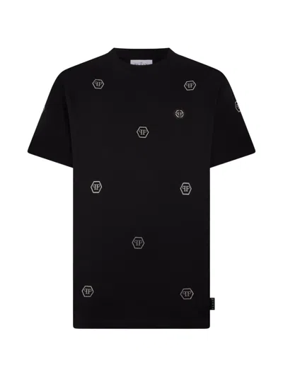 Philipp Plein Rhinestones Monogram T-shirt In Black