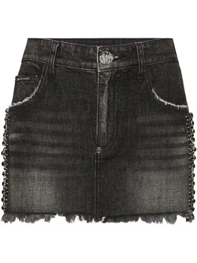 Philipp Plein Rib Strass Mini Skirt In Black
