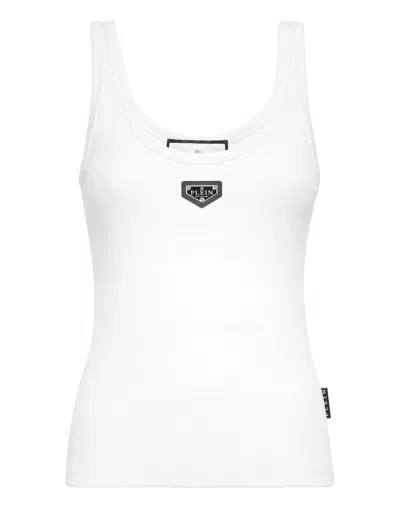 Philipp Plein Rib Tanktop Placca In White
