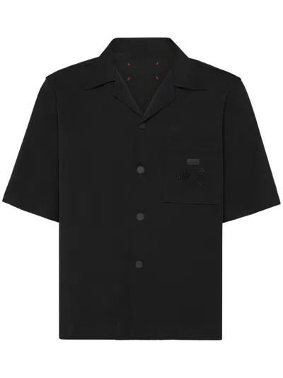 Philipp Plein Ribbed Bowling Shirt In Schwarz