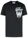Philipp Plein Ribbed Crew Neck T-shirt With Logo Patch And Chest Print In Black