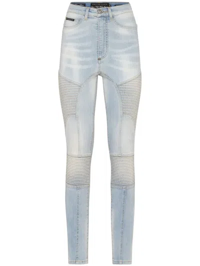 Philipp Plein Ribbed-detailing Skiny-cut Jeans In Blue