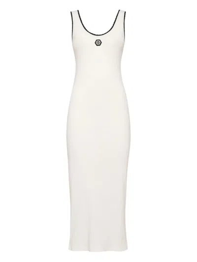 Philipp Plein Ribbed Dress In White
