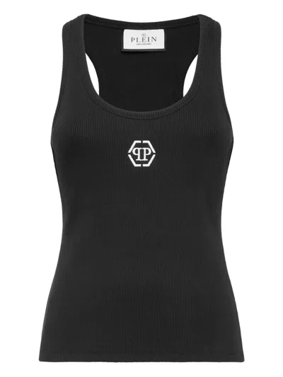 Philipp Plein Ribbed Hexagon-logo Tank Top In Black
