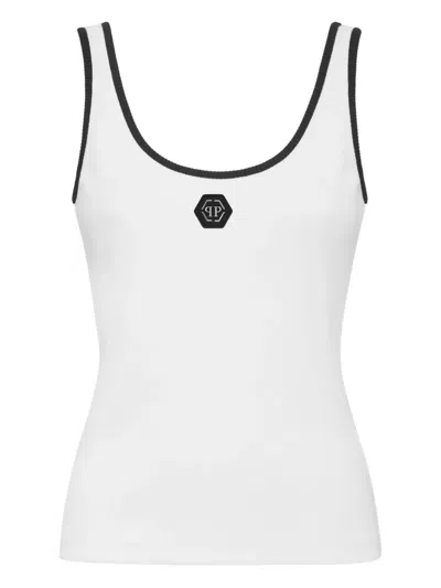 Philipp Plein Ribbed Hexagon-logo Tank Top In White