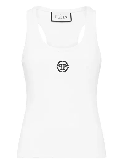 Philipp Plein Ribbed Hexagon-logo Tank Top In White