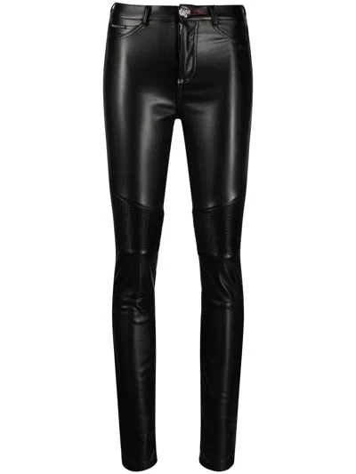 Philipp Plein Ribbed-knee High-waist Leggings In Black