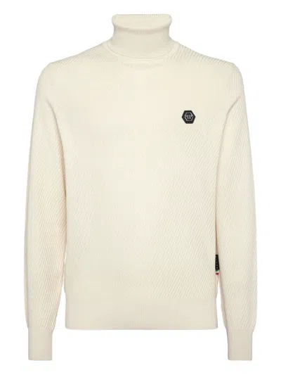 Philipp Plein Ribbed-knit Jumper In Neutral