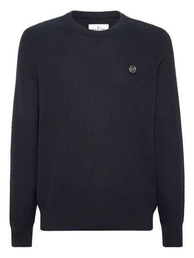 PHILIPP PLEIN RIBBED LOGO-DETAIL SWEATER