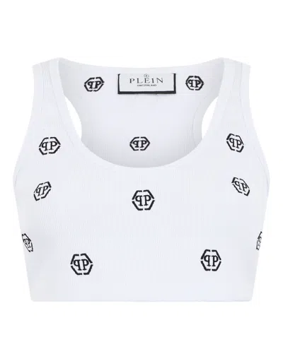 Philipp Plein Ribbed Mini Tank Top Monogram Monogram In White