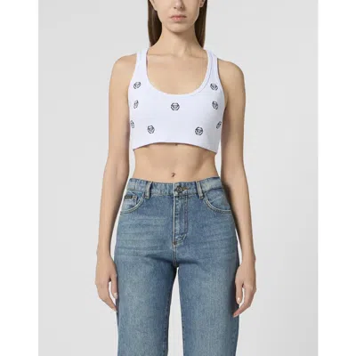 Philipp Plein Ribbed Mini Tank Top Monogram Monogram Women In White