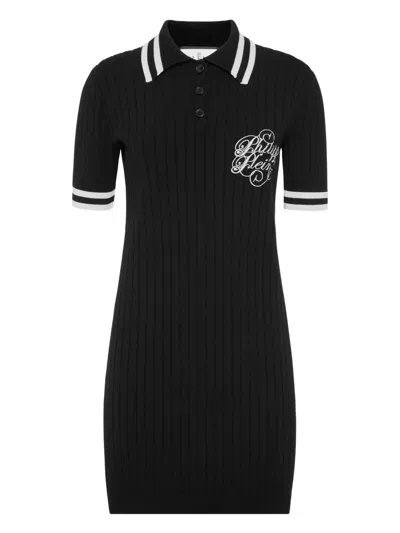 Philipp Plein Ribbed Polo Mini Dress In Black