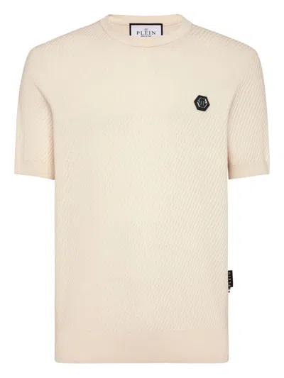 Philipp Plein Ribbed Short-sleeve Sweater In Neutral