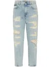 Philipp Plein Ripped Cropped Jeans In Blue