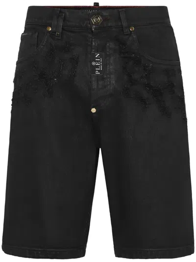 Philipp Plein Ripped-detail Denim Shorts In Black