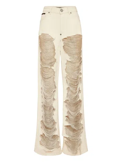 Philipp Plein Ripped Effect Jeans In Neutrals