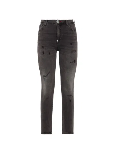Philipp Plein 디스트레스드 포켓 진 In Black