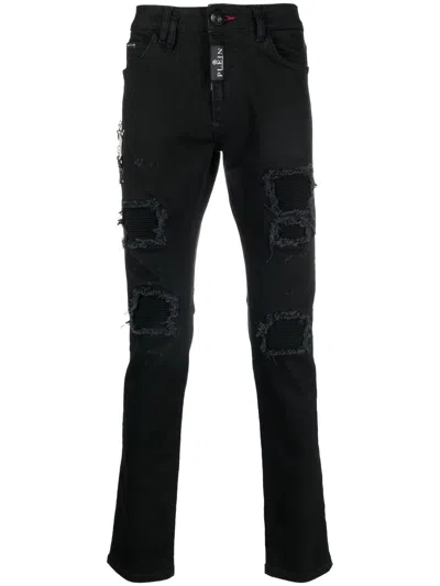 Philipp Plein Slim-fit-jeans Im Distressed-look In Black