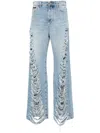 Philipp Plein Ripped Trousers In Blue