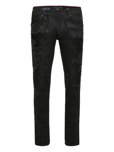 PHILIPP PLEIN ROCK STAR FIT PANEL-INSERTED STUDDED JEANS