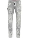 Philipp Plein Denim Rock Star Fit Trousers Flame In Grey