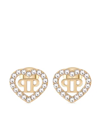 Philipp Plein Rocked Hearts Earrings In Gold
