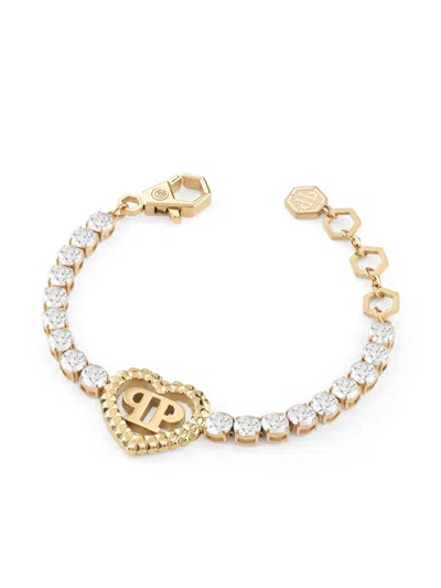 Philipp Plein Rocked Hearts Tennis Bracelet In Gold
