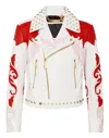 Philipp Plein Rodeo Intarsia Leather Biker In White