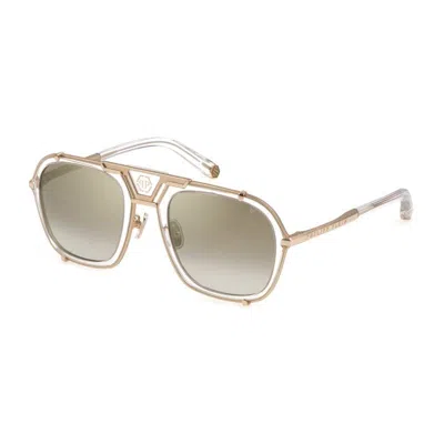Philipp Plein Rose Gold Sunglasses For Men With Brown Gradient Mirrored Lenses In Pink