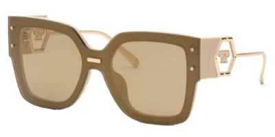 Pre-owned Philipp Plein Rose Venus Women's Beige Oversize Sunglasses Spp041m996ctg Italy In Brown-gold