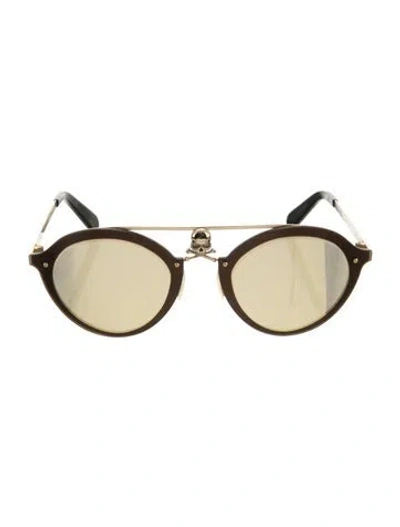 Pre-owned Philipp Plein Round Mirrored Sunglasses In Gold